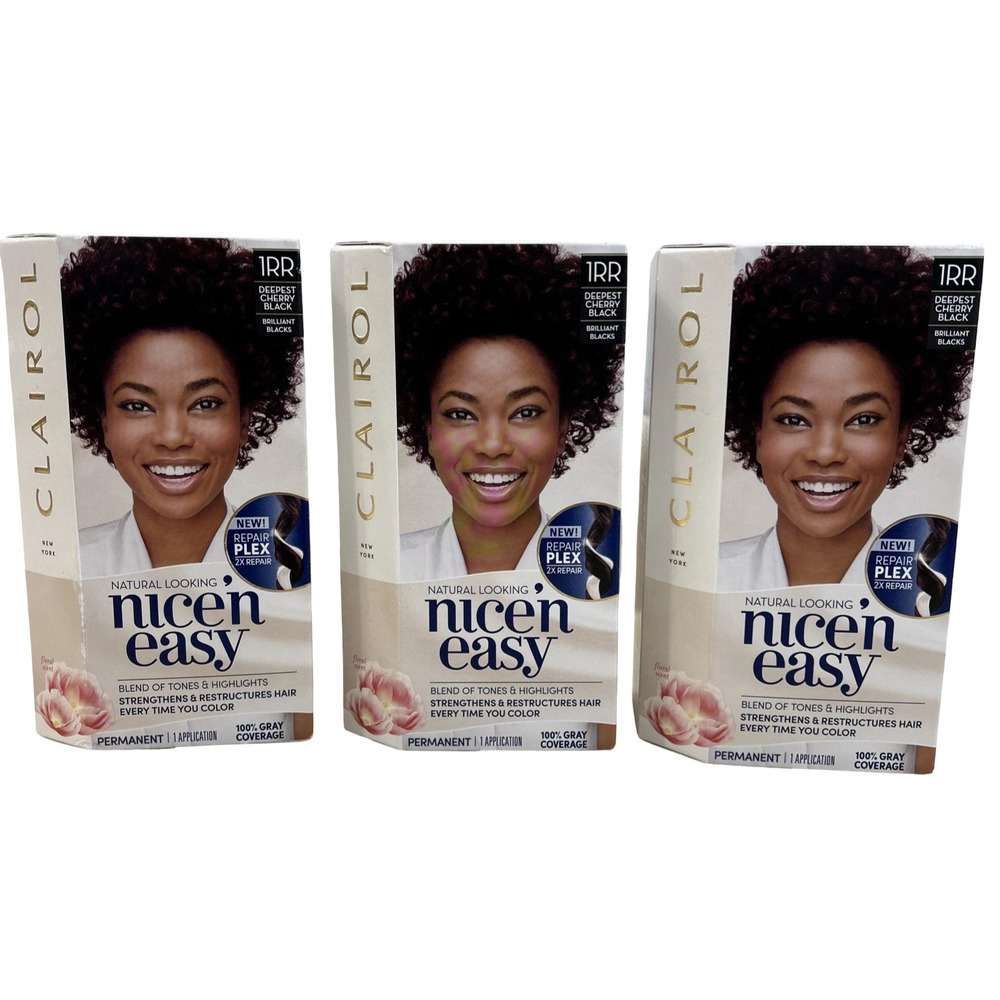 Clairol Lot of 3 Nice ’n Easy 1RR Deepest Cherry Black Permanent Hair Color Dye